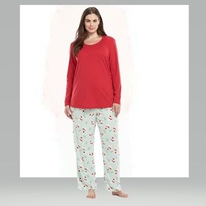 Womens Christmas Pajamas 1X Jockey Red Snowman Long Sleeve Top & Fleece Pants